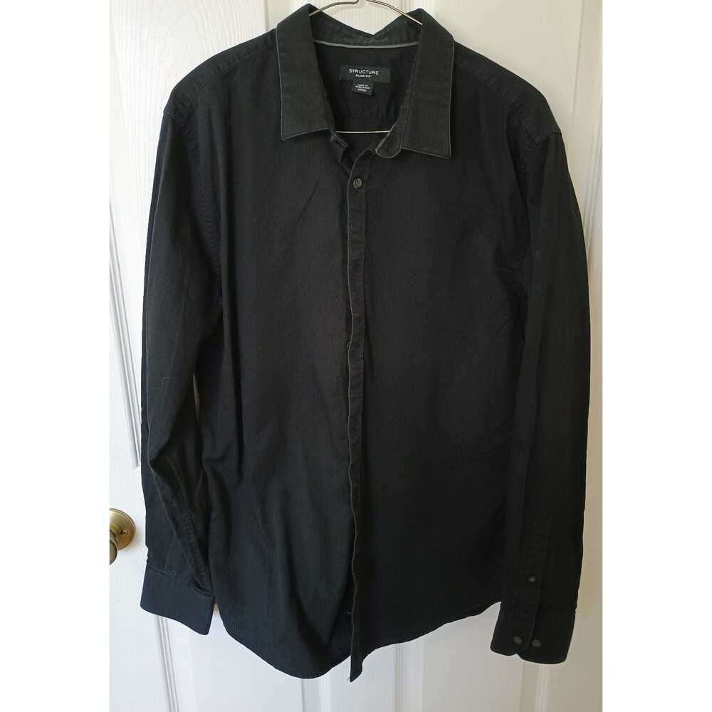 STRUCTURE SLIM FIT Men's Large LONG SLEEVE DRESS SHIRT, Black